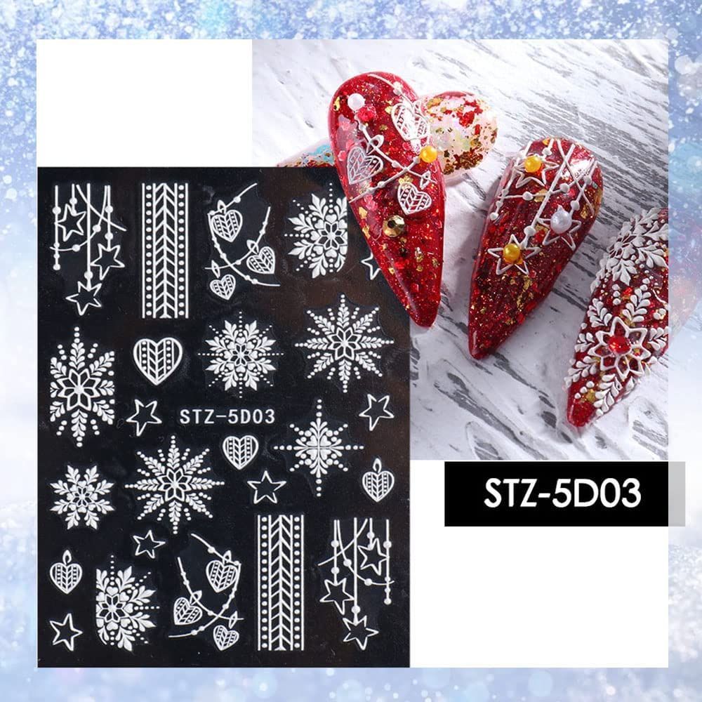 在庫処分】ネイルシール 4枚 5D フレンチシール 冬のクリスマス