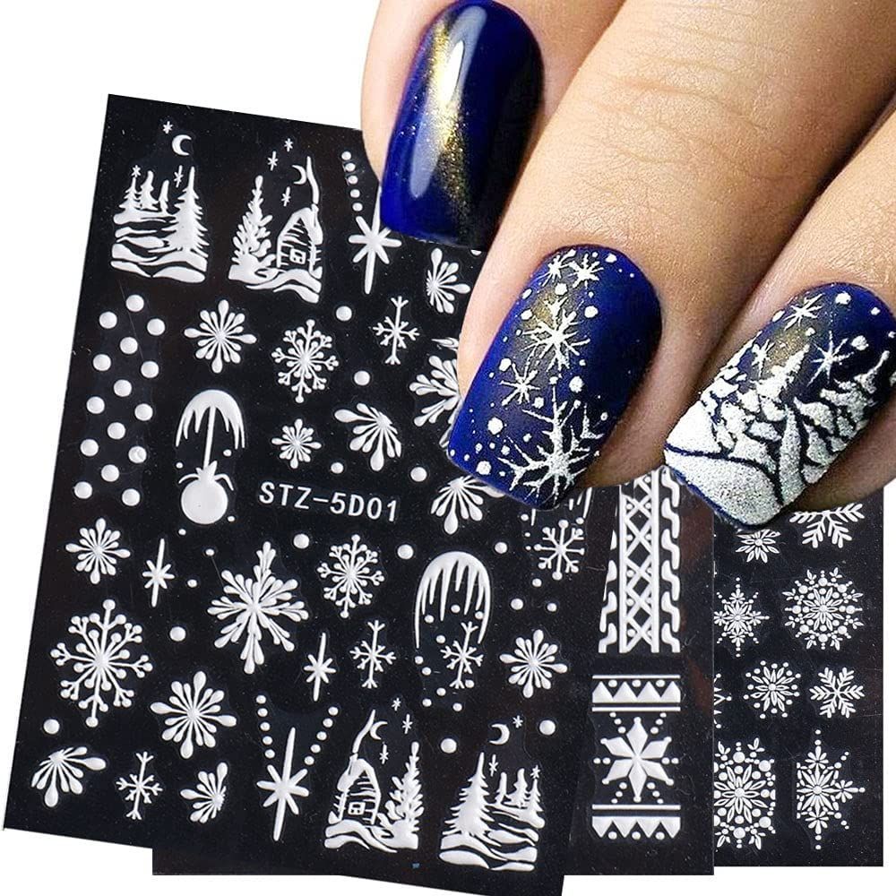 61-57 LANODO 4枚 ネイルシール 5D フレンチシール 冬のクリス 在庫処分】ネイルシール 4枚 5D フレンチシール 冬のクリスマス