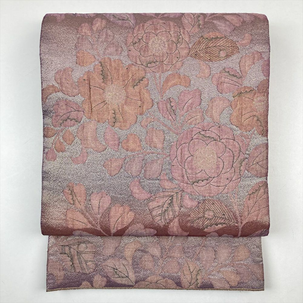 たんす屋 リユース帯 帯 袋帯 紫 カジュアル 六通 金糸 辻が花 裏地 しけ引き染め調