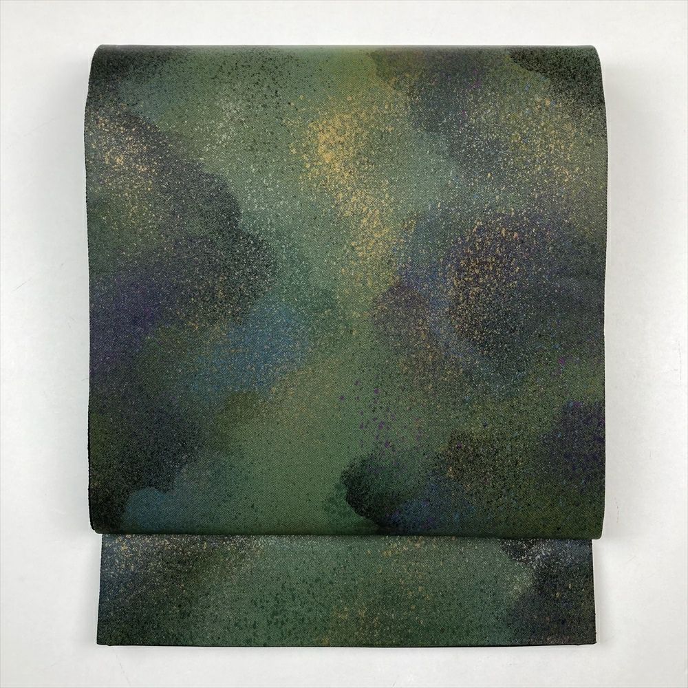 たんす屋 リユース帯 帯 袋帯 緑 セミフォーマル カジュアル 六通 切箔 雲取り