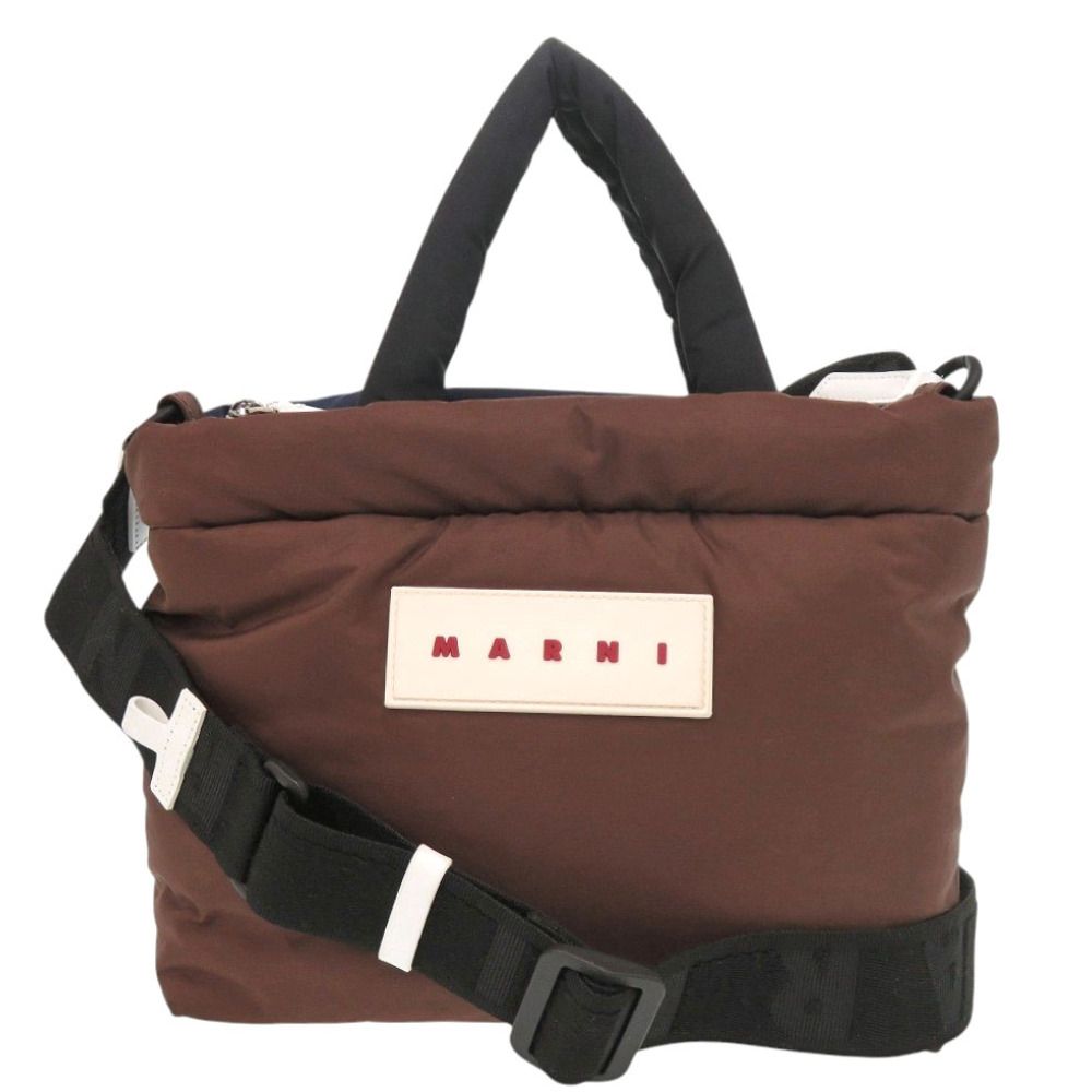 マルニ PUFF トートバッグ ミニ ナイロン ブラウン 2 way ショルダーバッグ 0430 MARNI