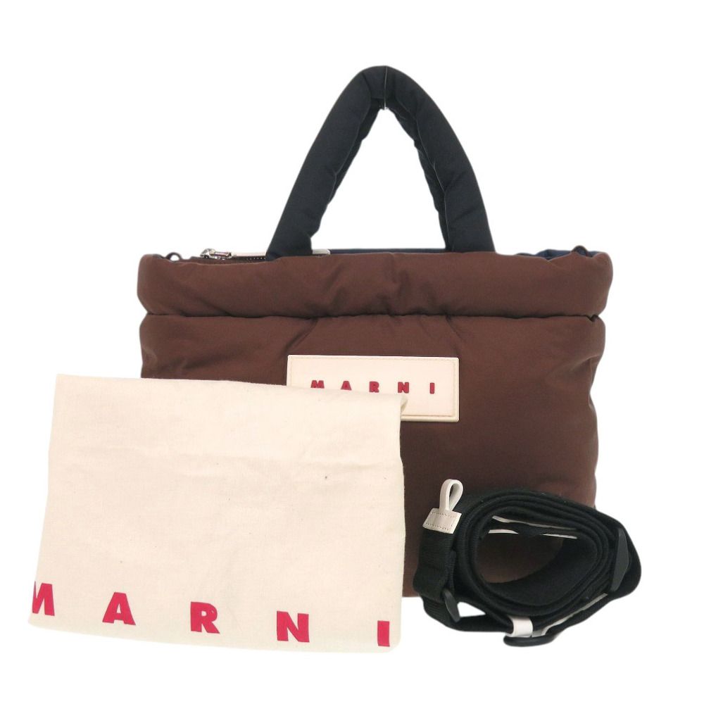 マルニ PUFF トートバッグ ミニ ナイロン ブラウン 2 way ショルダーバッグ 0430 MARNI