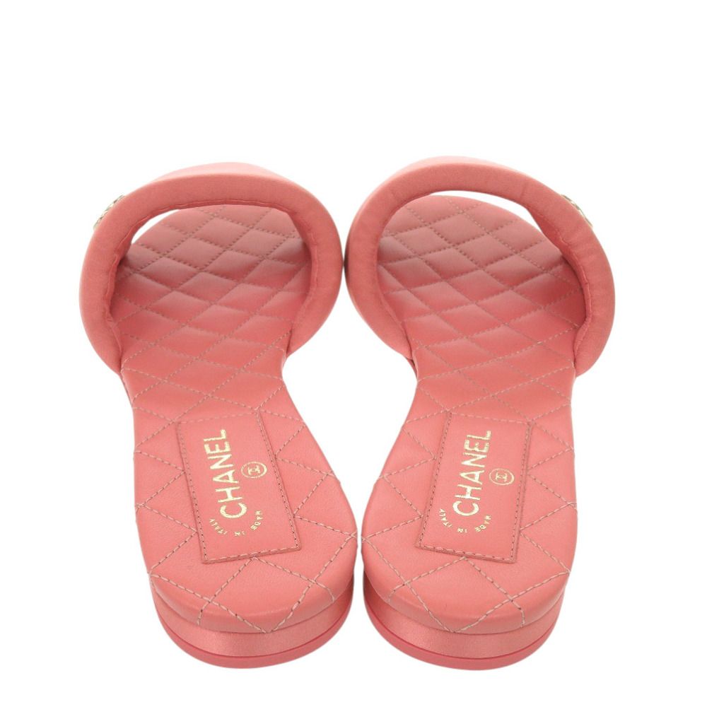 未使用 シャネル フラットサンダル G38858 ココマーク サテン ピンク