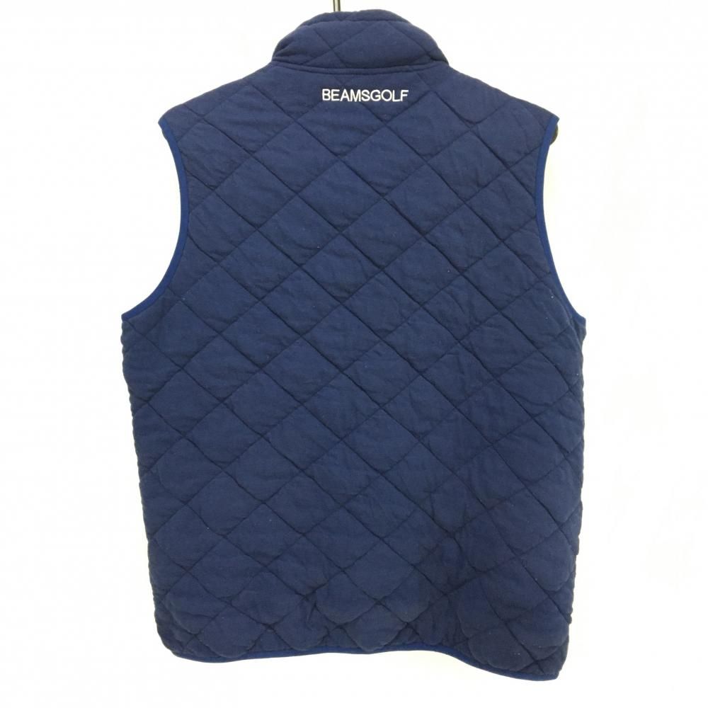 ビームスゴルフ アウターベスト ネイビー×白 切替 キルティング 胸ロゴ