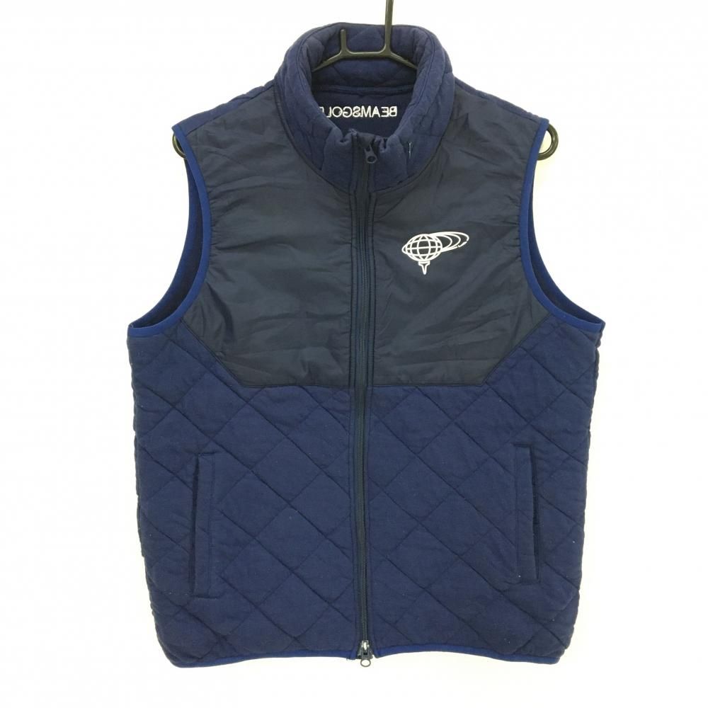 ビームスゴルフ アウターベスト ネイビー×白 切替 キルティング 胸ロゴ