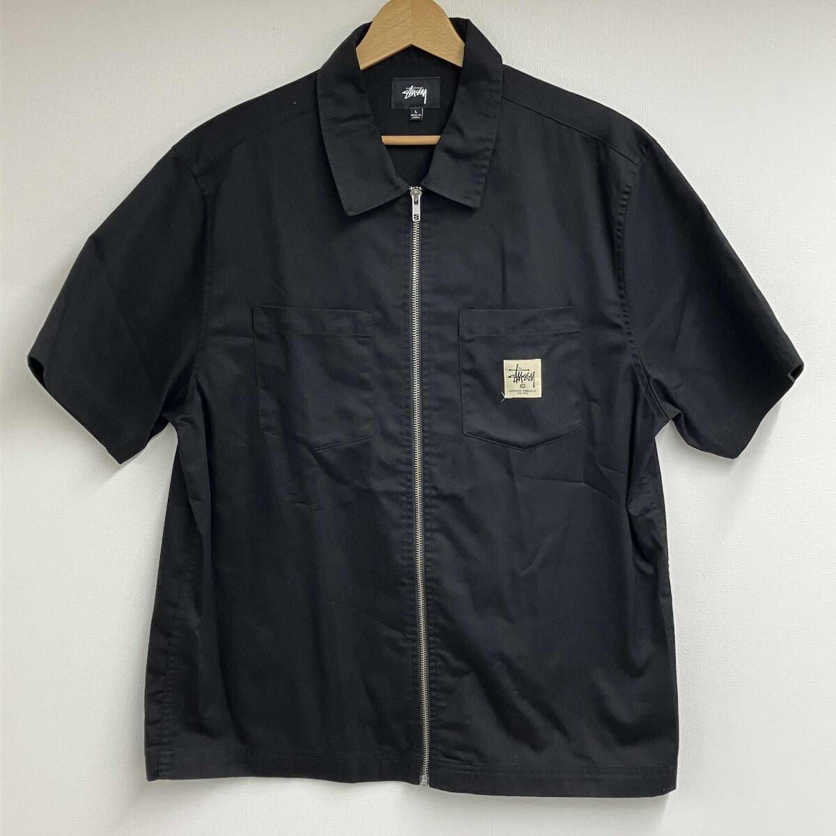 ブラック STUSSY 半袖シャツ フルジップワークシャツ