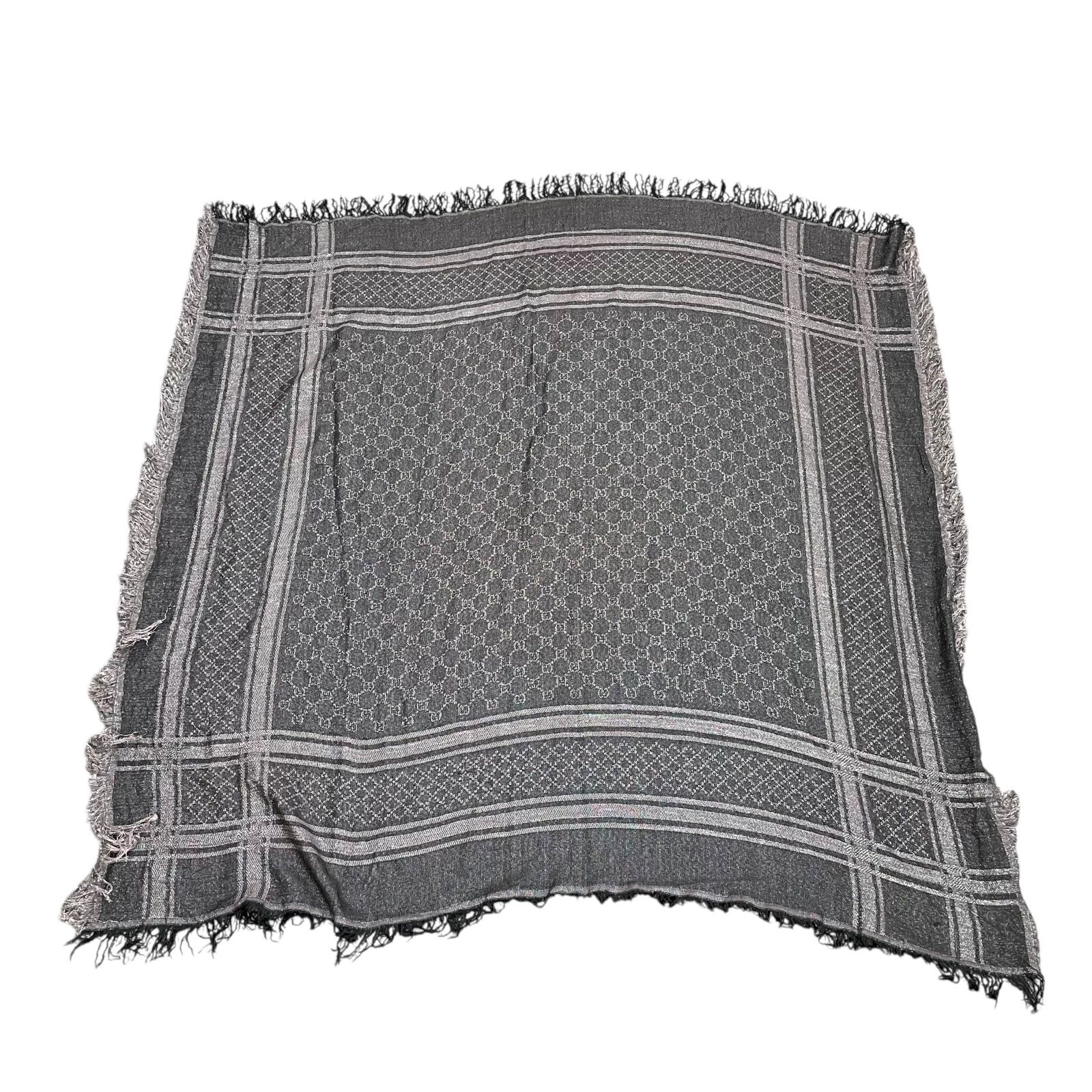 ☆EM1252 GUCCI グッチ 大判ストール フリンジ ラメ グレー ストール