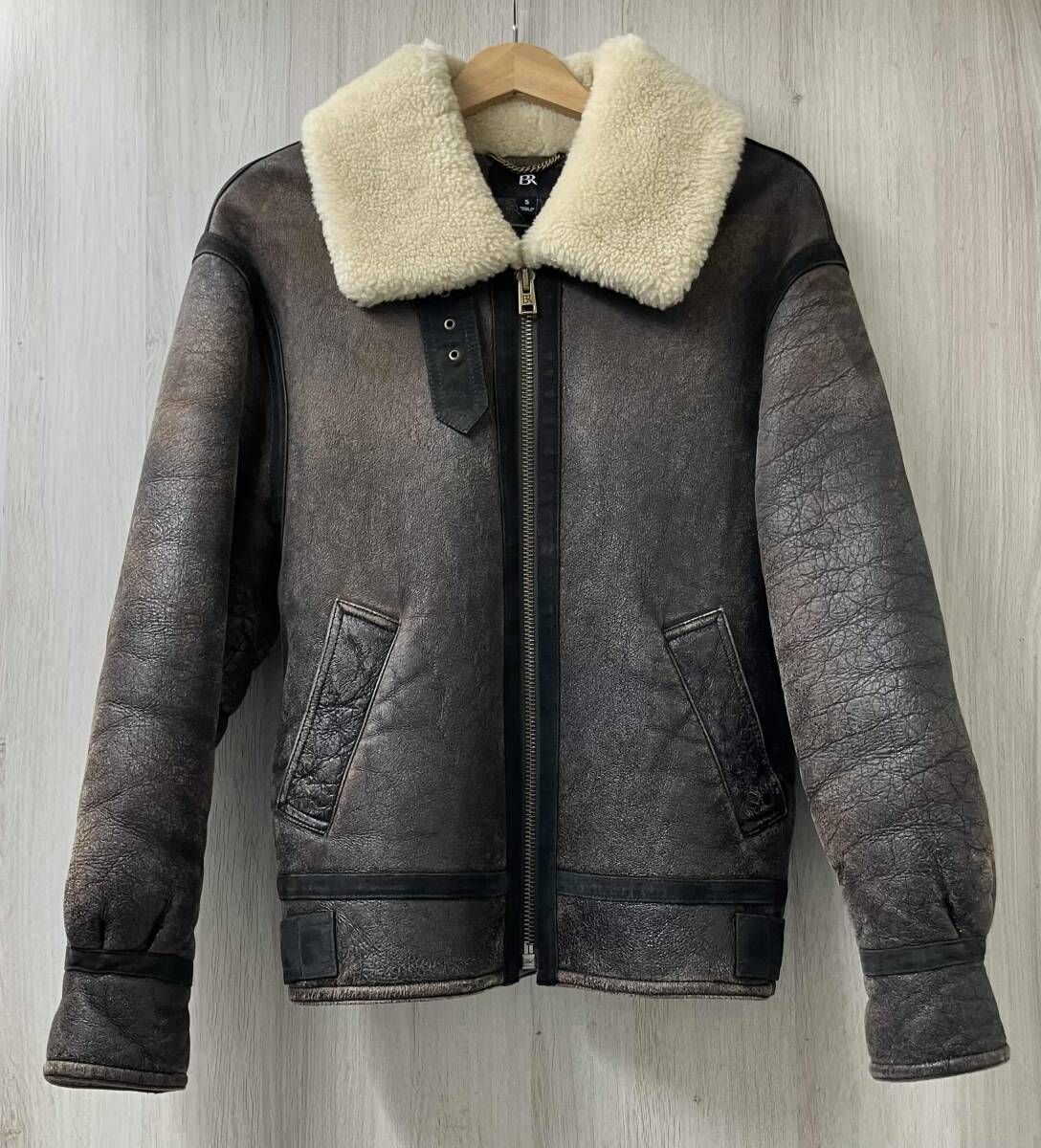 人気定番，大人気 BANANA REPUBLIC バナナリパブリック レザー ムートン ジャケット エイジング加工 サイズS ブラウン その他