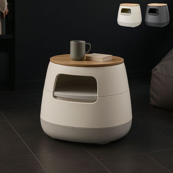 poapel 動かせるくつろぎ収納ローテーブル 木天板付き ローテーブル サイドテーブル おしゃれ シンプル 家具 耐荷重20 kg ナチュラル 北欧 モダン 天然木製 木目 一人暮らし グレー 座卓 丸型 かわいい 棚付き 低い 丈夫 インテリア雑貨