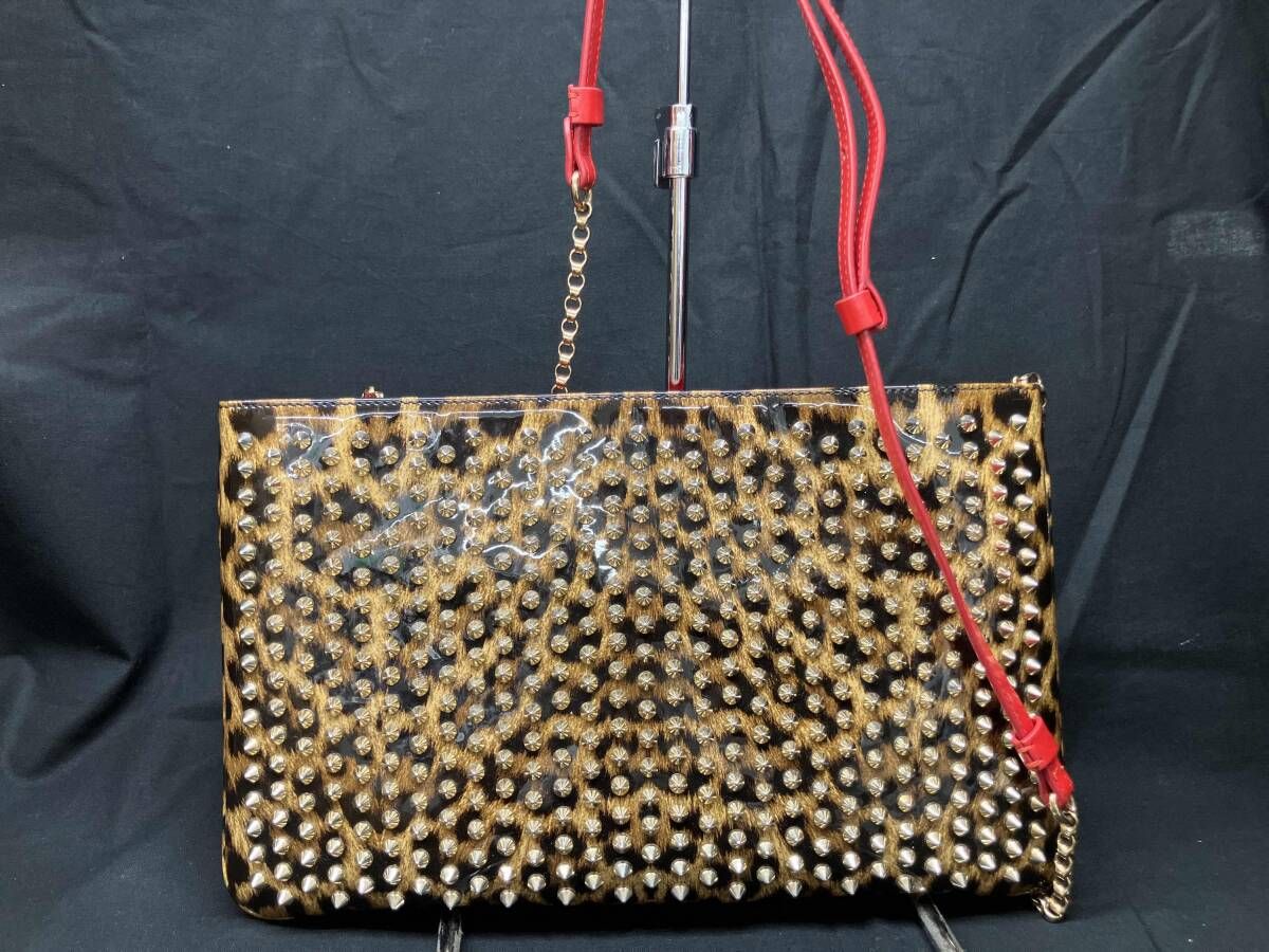 Christian Louboutin クリスチャンルブタン ルビポッシュ スパイクスタッズ レオパード柄 クラッチバッグ