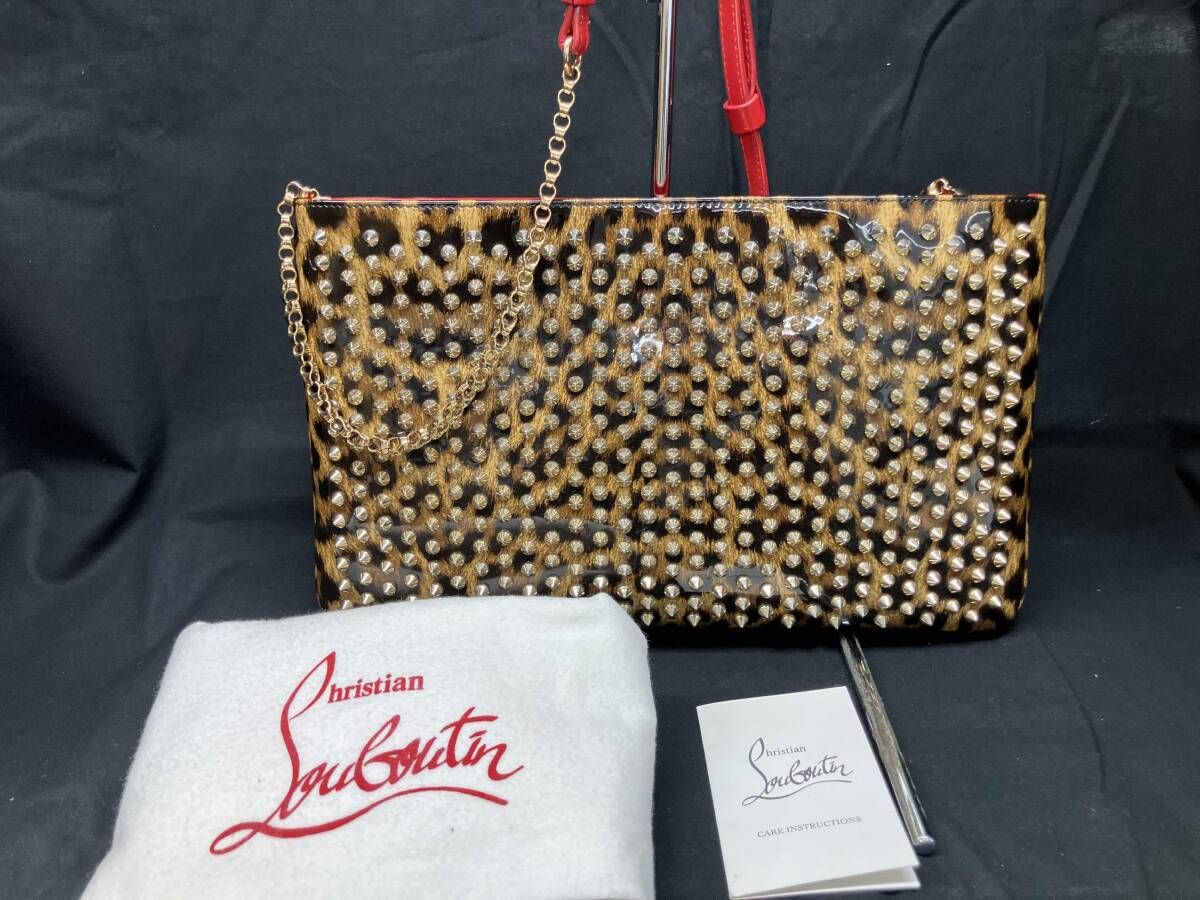 Christian Louboutin クリスチャンルブタン ルビポッシュ スパイクスタッズ レオパード柄 クラッチバッグ