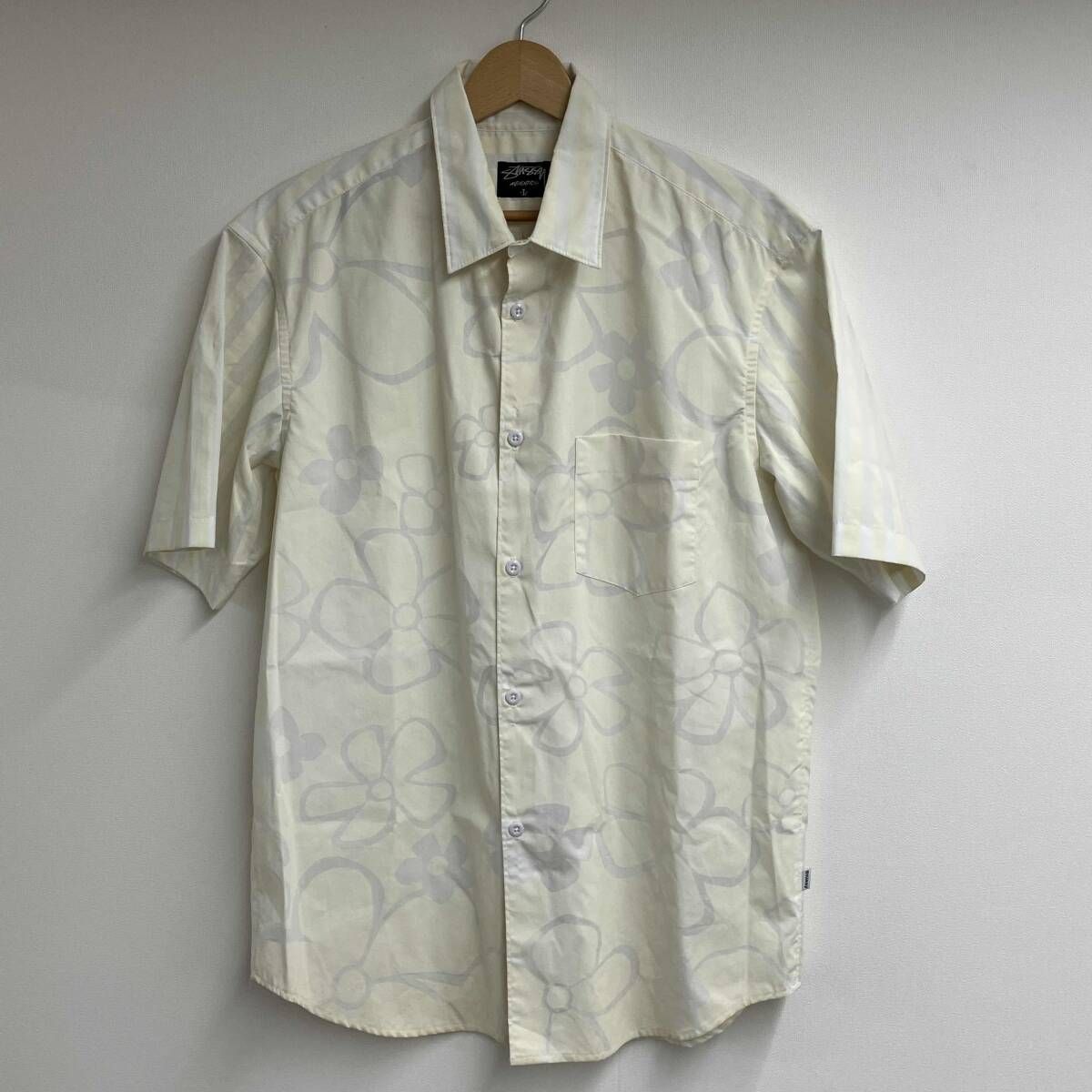 イエロー STUSSY 半袖シャツ フラワー×ストライプ