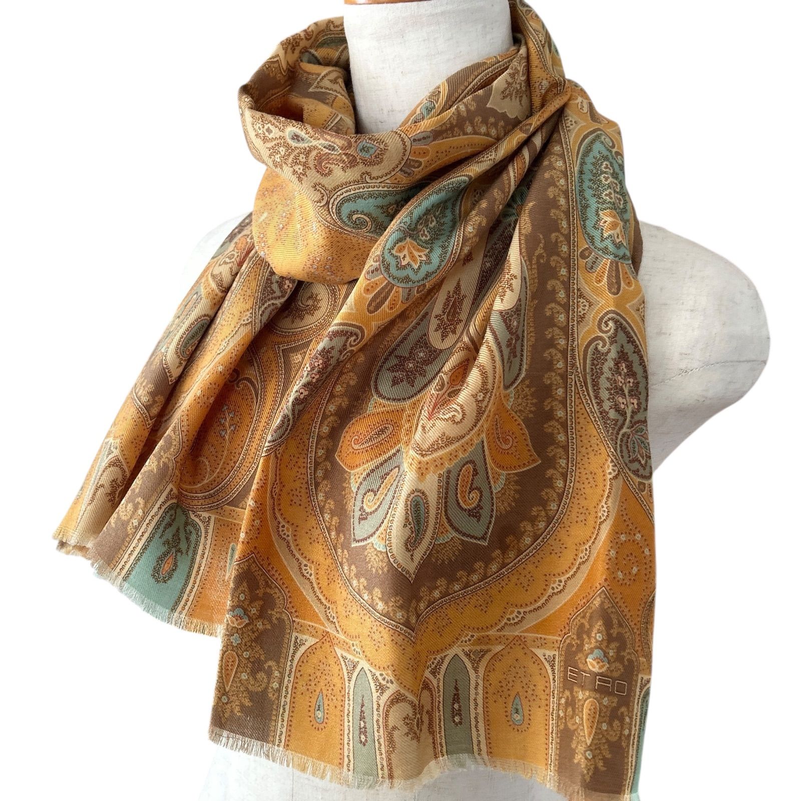 イタリア製 ETRO エトロ ペイズリー柄 ウール シルク 大判 ストール 未使用✴︎ エトロ ストール ペイズリー ウールシルク イタリア製 大判