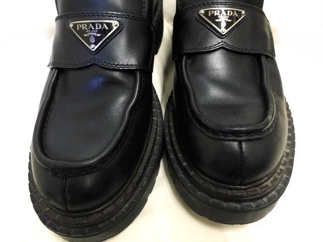 定価184 800円 プラダ サイズ8 約27 cm メンズ レザー ローファー 2 DE 148 トライアングルロゴ 黒 ブラック PRADA シューズ 7 L ニニ100