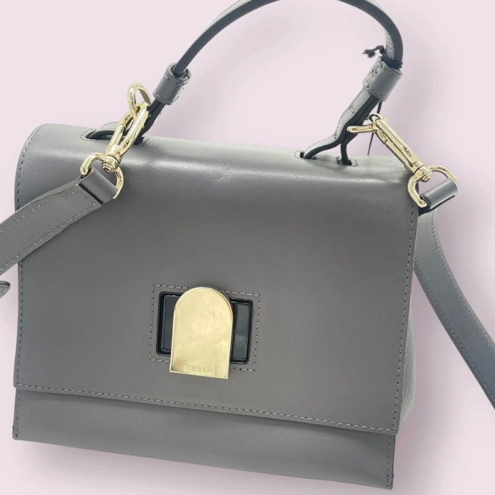 FURLAフルラ ロゴプレート ハンドバッグ 2 way ショルダーバッググレー