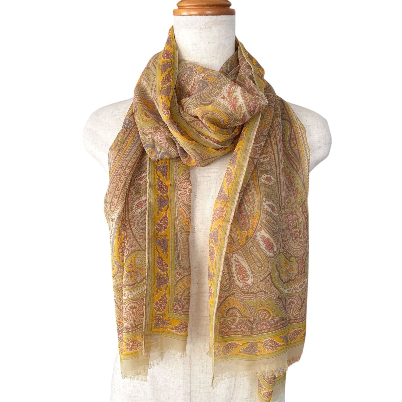 ETROエトロ　シルク＆ウール　大判スカーフ　からし色　ペイズリー ETRO（エトロ） スカーフ ストール ショール アクセサリー 小物