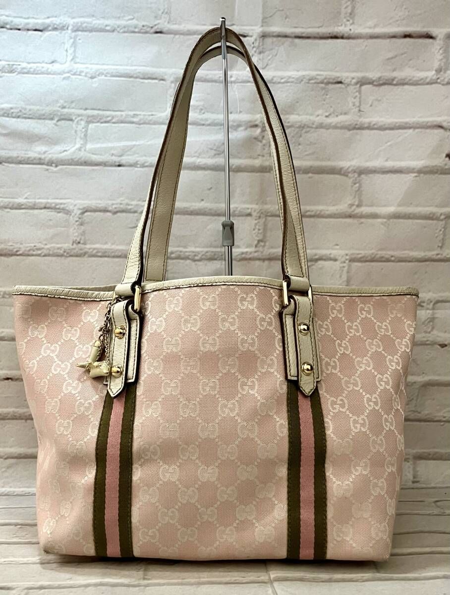 AI鑑定済 GUCCI グッチ トートバッグ GGキャンバス シェリ-ライン 137396 467891 ピンク イタリア製