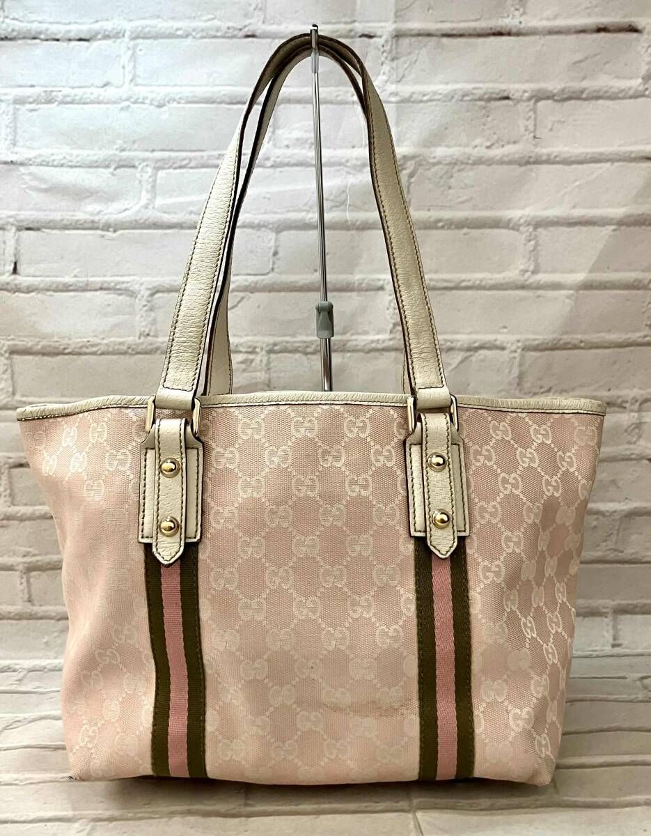 AI鑑定済 GUCCI グッチ トートバッグ GGキャンバス シェリ-ライン 137396 467891 ピンク イタリア製
