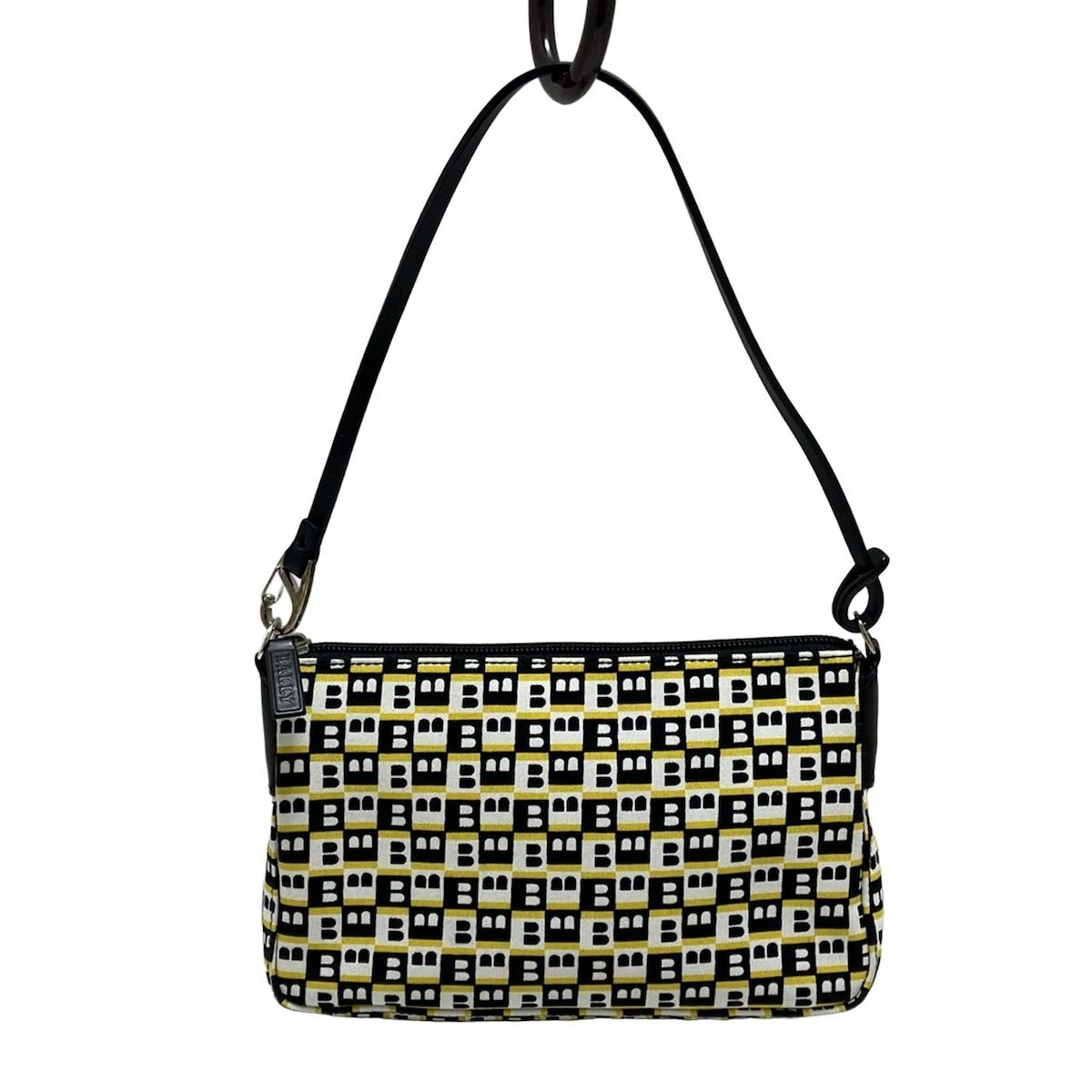BALLY バリー ハンドバッグ 黒 白 ダークイエロー ミニバッグ コットン レザー