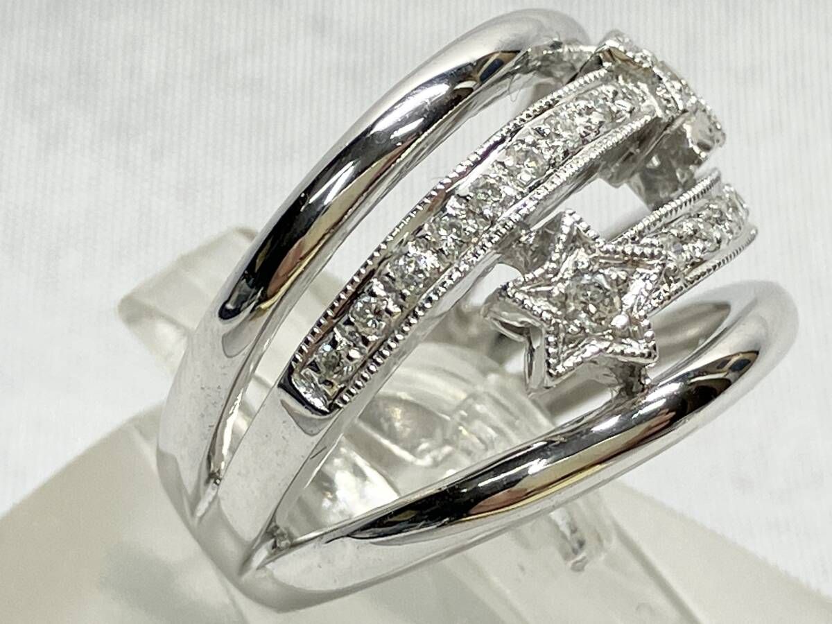 K 18 リング 7号 5.2 g 幅0.4 1.2 cm 016刻印有 スターモチーフ 重ね付け風