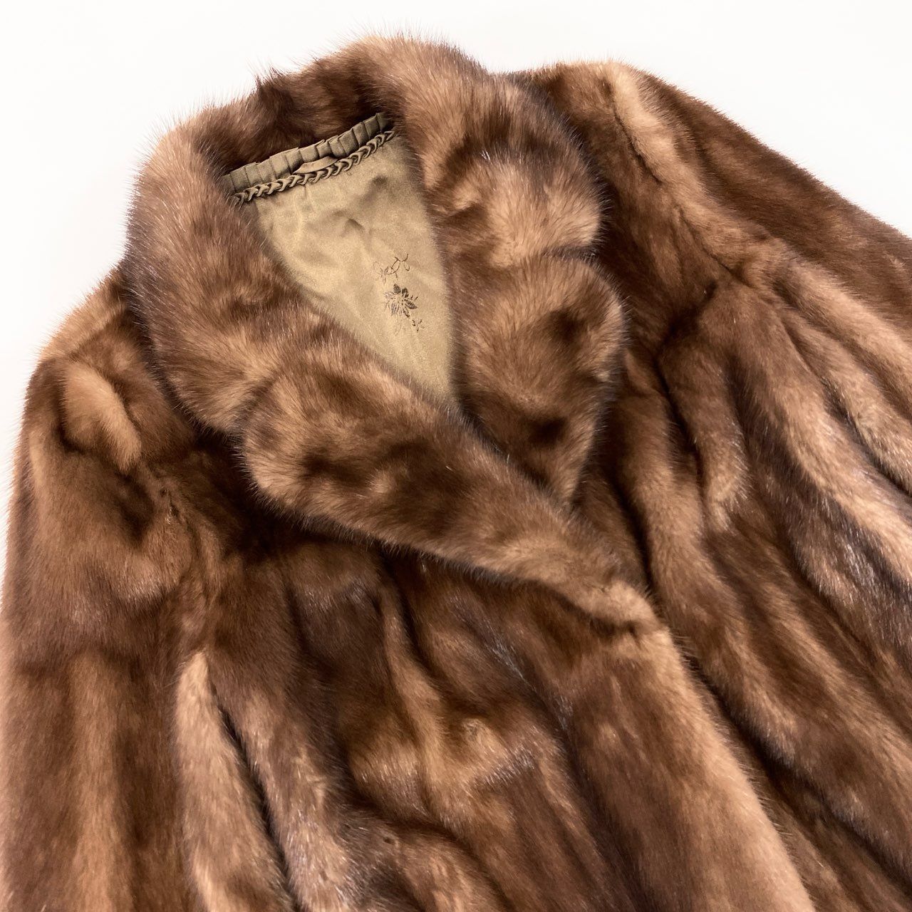 [美品]リアルミンクファーコート 大きいサイズ デミバフミンク 13 ブラウン 6L16 デミバフミンク ファーコート サイズ13号 ブラウン 本毛皮 MINK