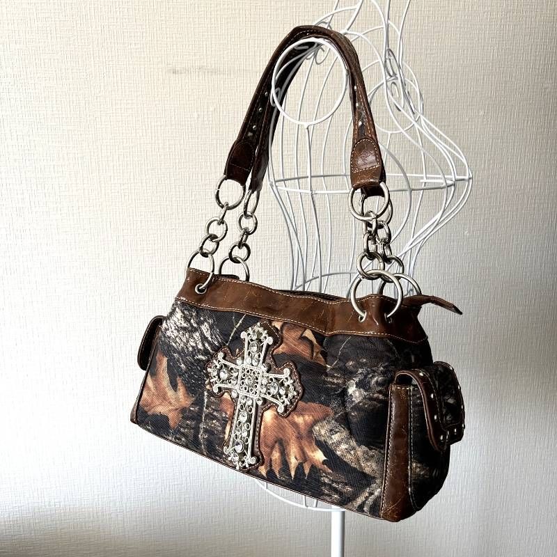Y2K Archive Real Tree Camo Shoulder Bag Grunge Bling Cross