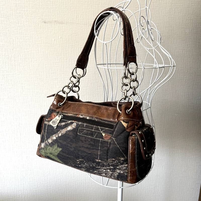 Y2K Archive Real Tree Camo Shoulder Bag Grunge Bling Cross