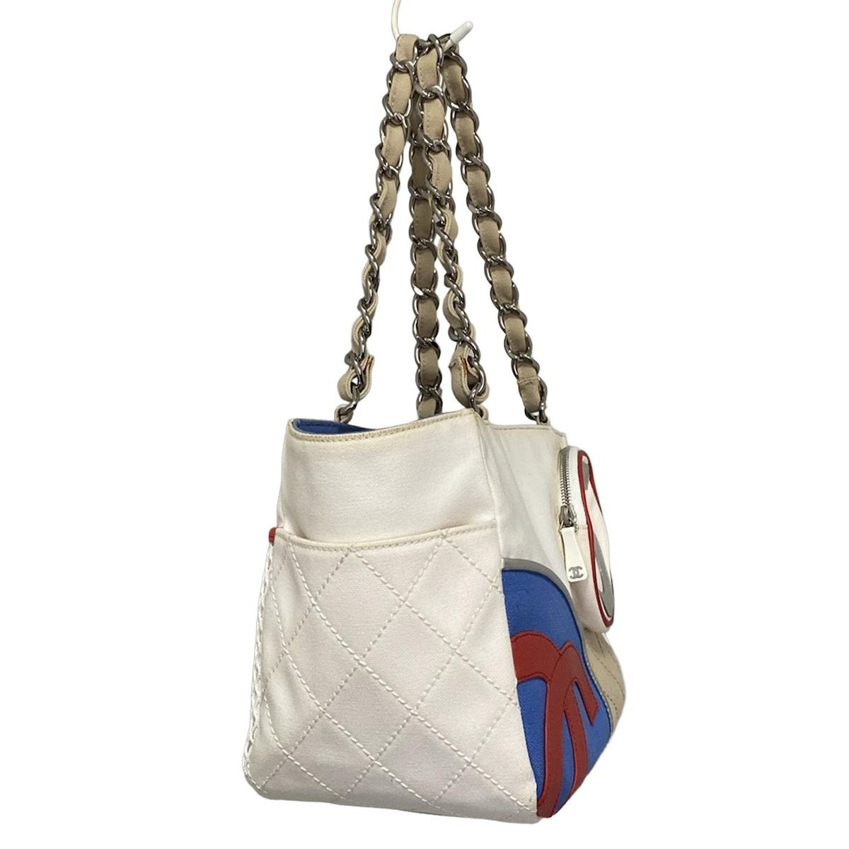 CHANEL シャネル トートバッグ No 5 アイボリー×ベージュ×マルチ チェーンショルダー シルバー金具 レザー