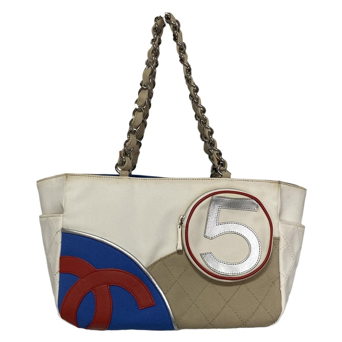 CHANEL シャネル トートバッグ No 5 アイボリー ベージュ マルチ チェーンショルダー シルバー金具 レザー