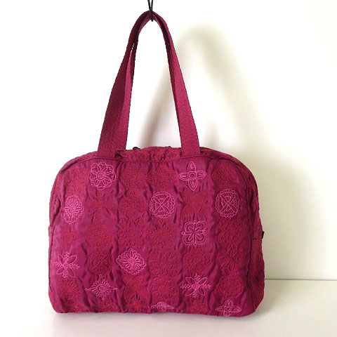 イッセイミヤケ ISSEY MIYAKE タマシャ TaMaSHa バッグ ハンドバッグ 花柄 ビリ ミシンステッチ 刺繍 赤 レッド ピンク かばん 鞄 カバン