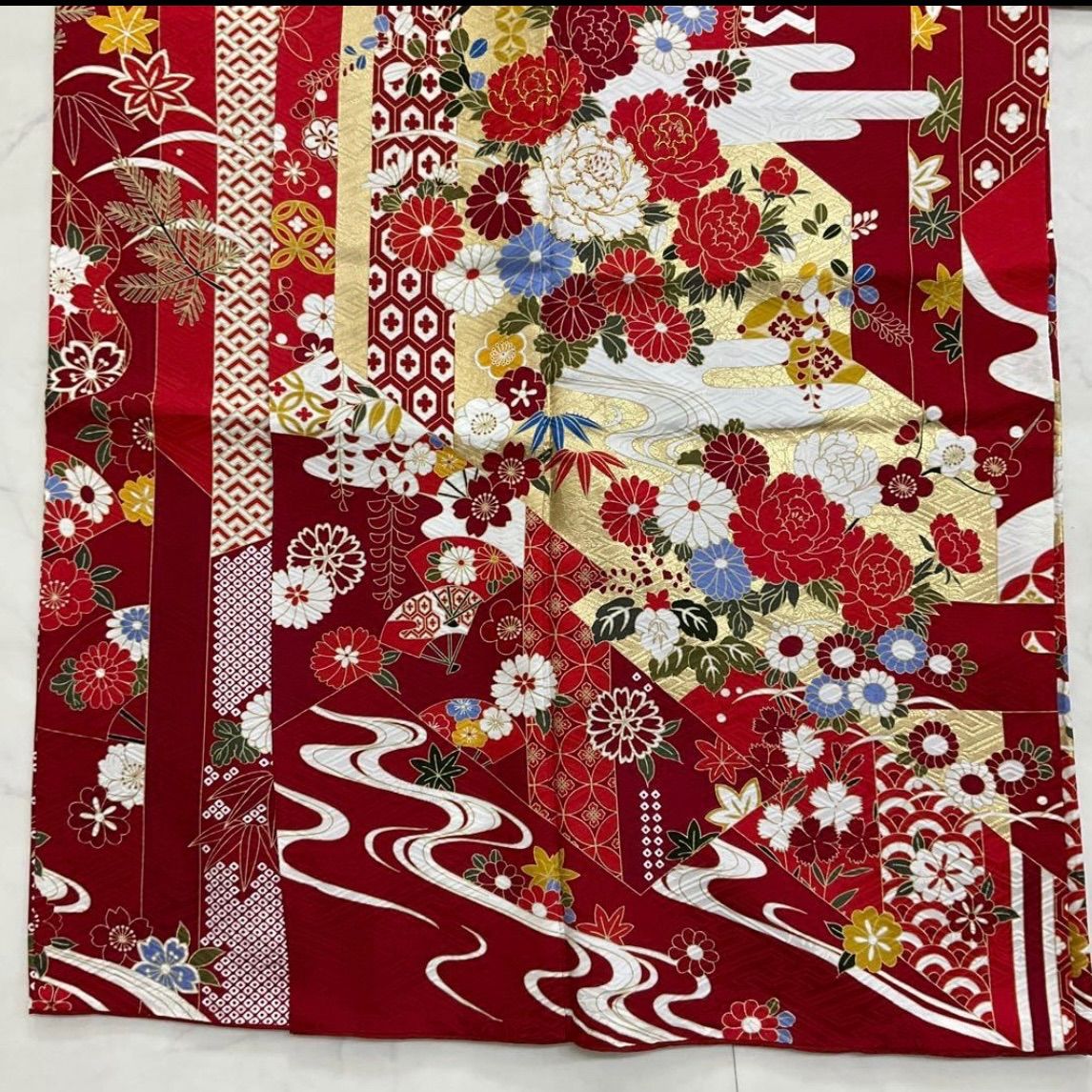 kimono one kimonoarisa 厳選 素敵な振袖 正絹 袷 金駒刺繍 いちくらガード ゆったりサイズ 裄長 ロング 広衿 裄70肩丈168