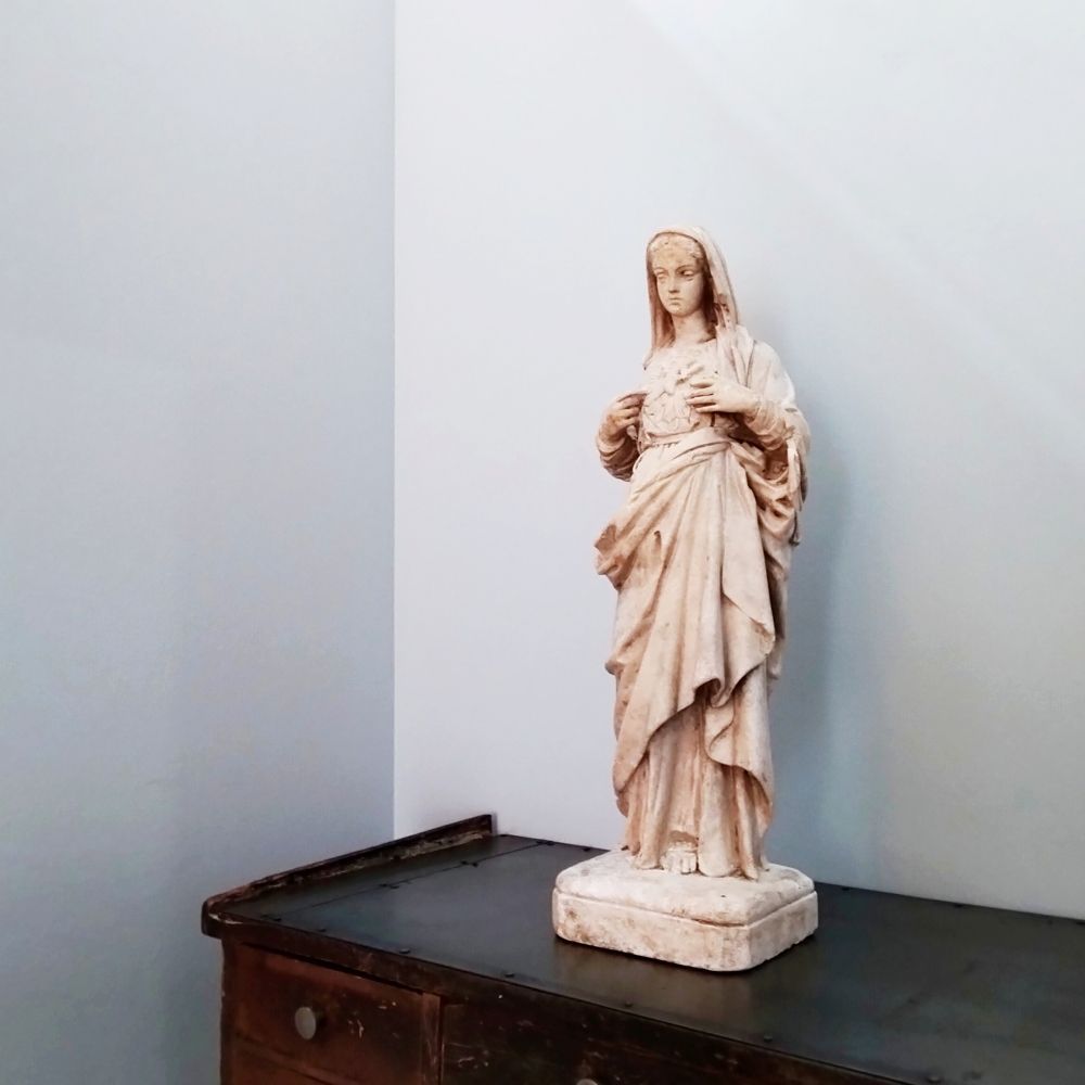 聖母マリア　ビンテージ　アンティーク 1900年代前半頃 イタリア 聖母マリア 聖母像 石膏 汚れなき御心 彫刻