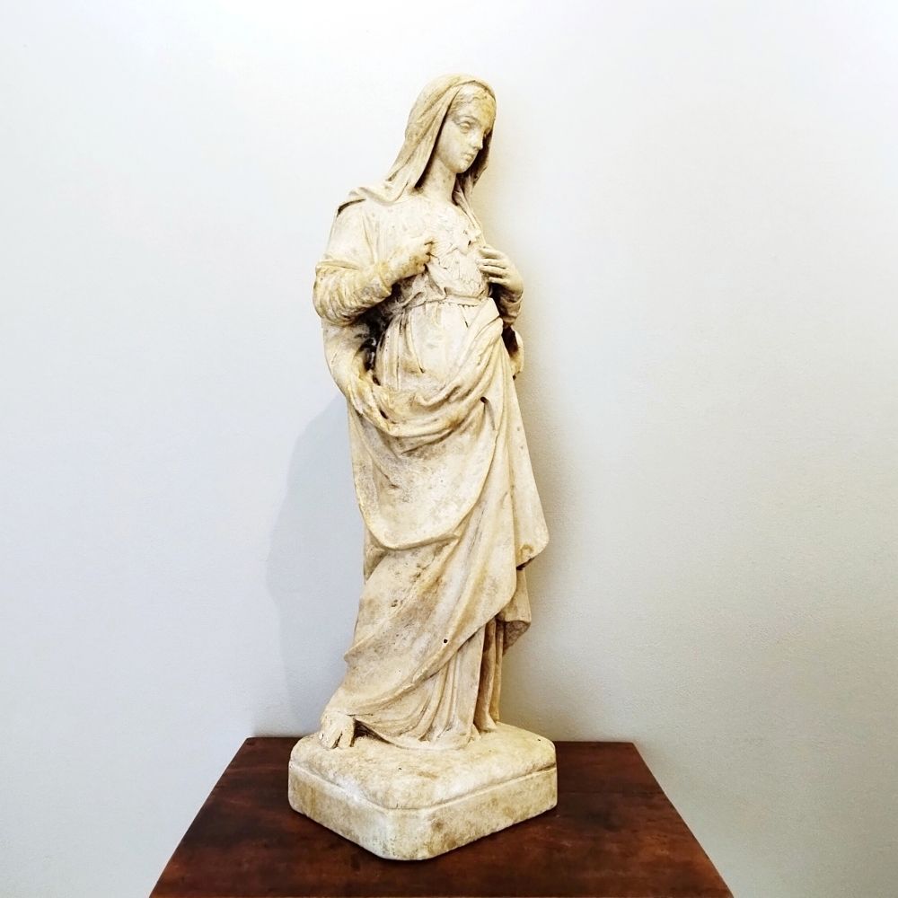 マリア様 像 イタリア製 キリスト アンティーク 当時物 貴重 1900年代前半頃 イタリア 聖母マリア 聖母像 石膏 汚れなき御心 彫刻