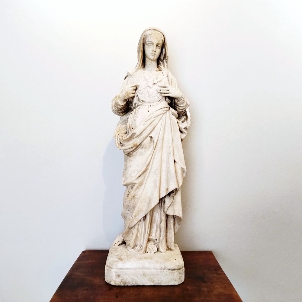 1900年代前半頃 イタリア 聖母マリア 聖母像 石膏 汚れなき御心 彫刻