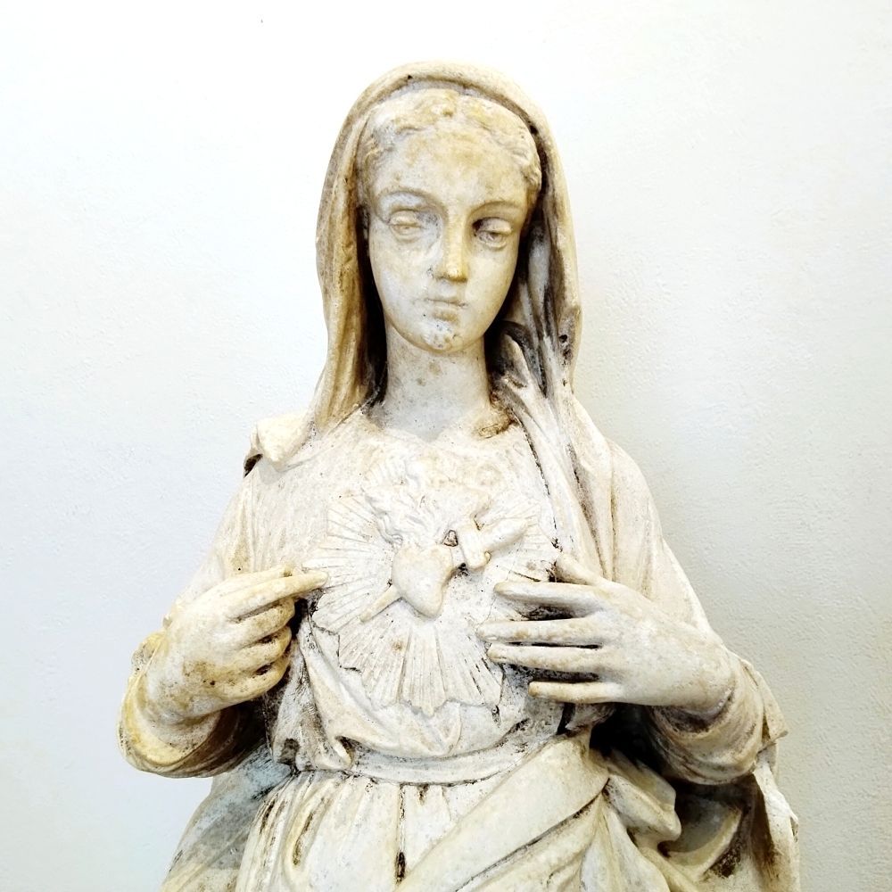 1900年代前半頃 イタリア 聖母マリア 聖母像 石膏 汚れなき御心 彫刻