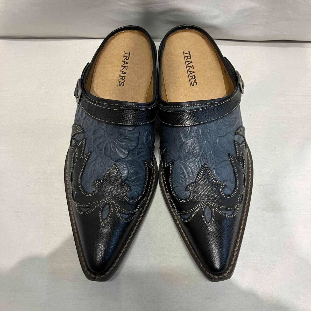 TRAKAR’S ドレスシューズ ミュール 型押し size 28 0 ブラック ブルー トラッカーズ