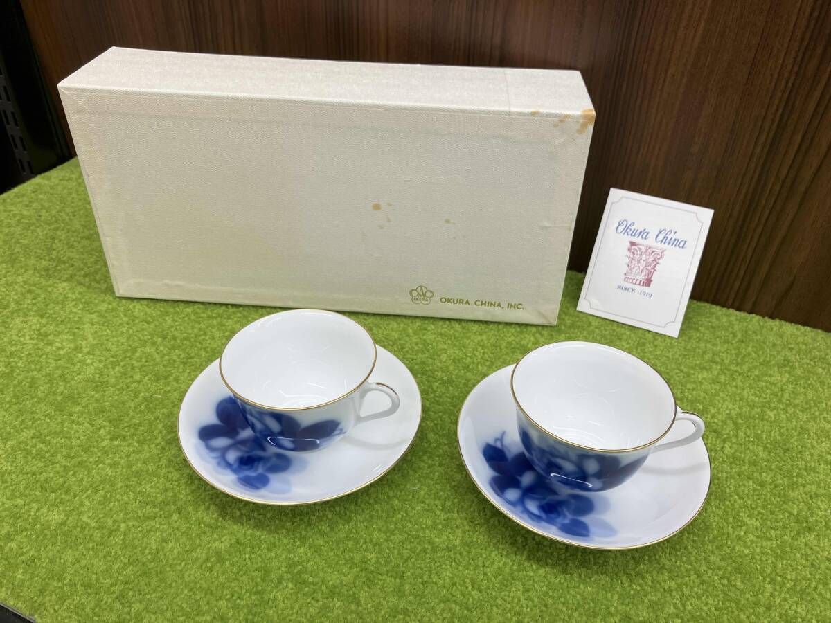 大倉陶園 ブルーローズ ティカップ ソーサー ペア 78 CR 8211 金彩 洋食器 キッチン 雑貨