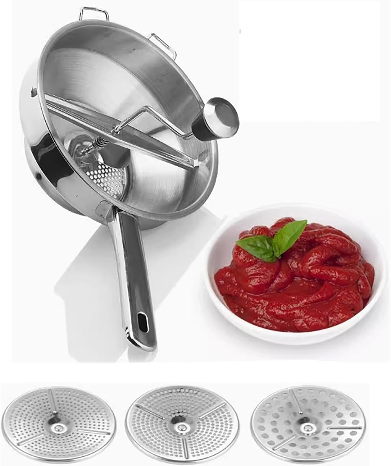 推薦 手動フードミル 交換 な3種類の粉砕ディスク付き手動ポテトマッドクラッシャー 滑らかで繊細でふわふわの塊なし 10 Sの迅速かつスムーズなプレス フルーツ ニンニク トマト用