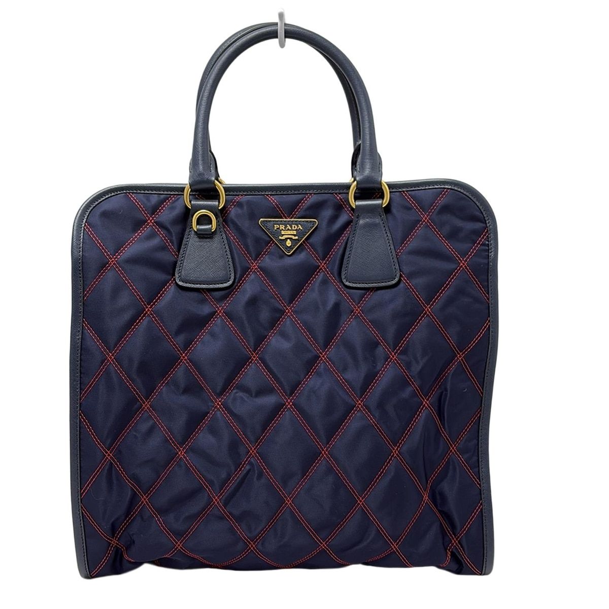 PRADA プラダ トートバッグ - 1 BG 076 ネイビー×レッド レザー