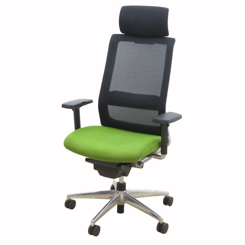 コクヨ エアフォート 肘付オフィスチェア CRS GA 2300 グリーン ヘッドレスト付き 可動肘 ハイバック メッシュ EG 19719 オフィス家具