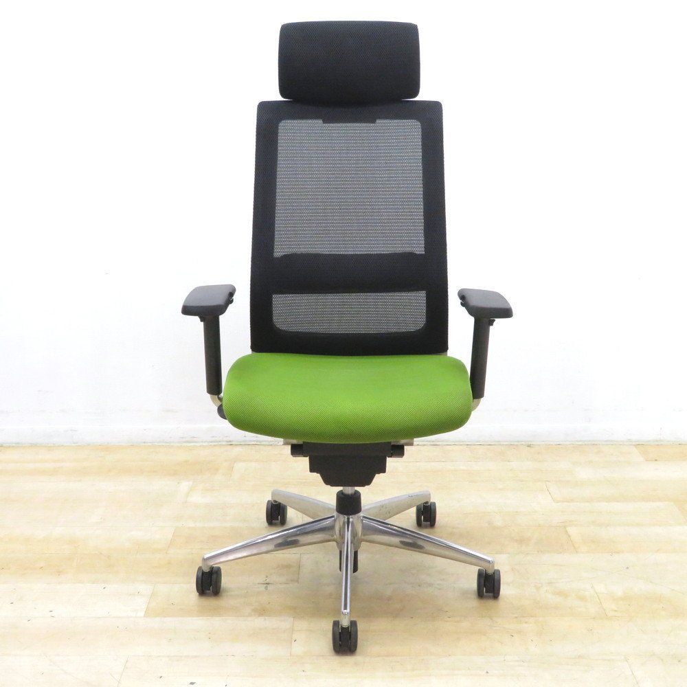  コクヨ エアフォート 肘付オフィスチェア CRS GA2300 グリーン ヘッドレスト付き 可動肘 ハイバック メッシュ EG19719 オフィス家具 座椅子 オフィスチェア ワークチェア 椅子 チェア