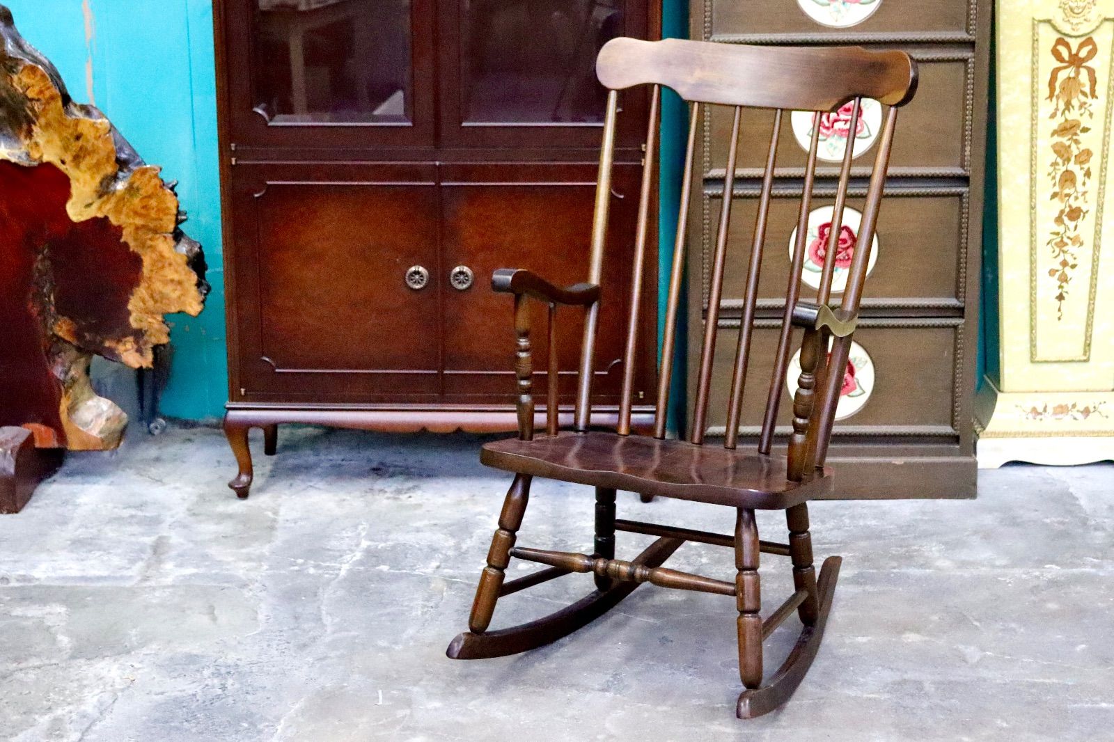 ロッキングチェア　アームチェア　揺り椅子　古家具　アンティーク家具 GMIS384○飛騨家具 ロッキングチェア アームチェア 揺り椅子 レトロ