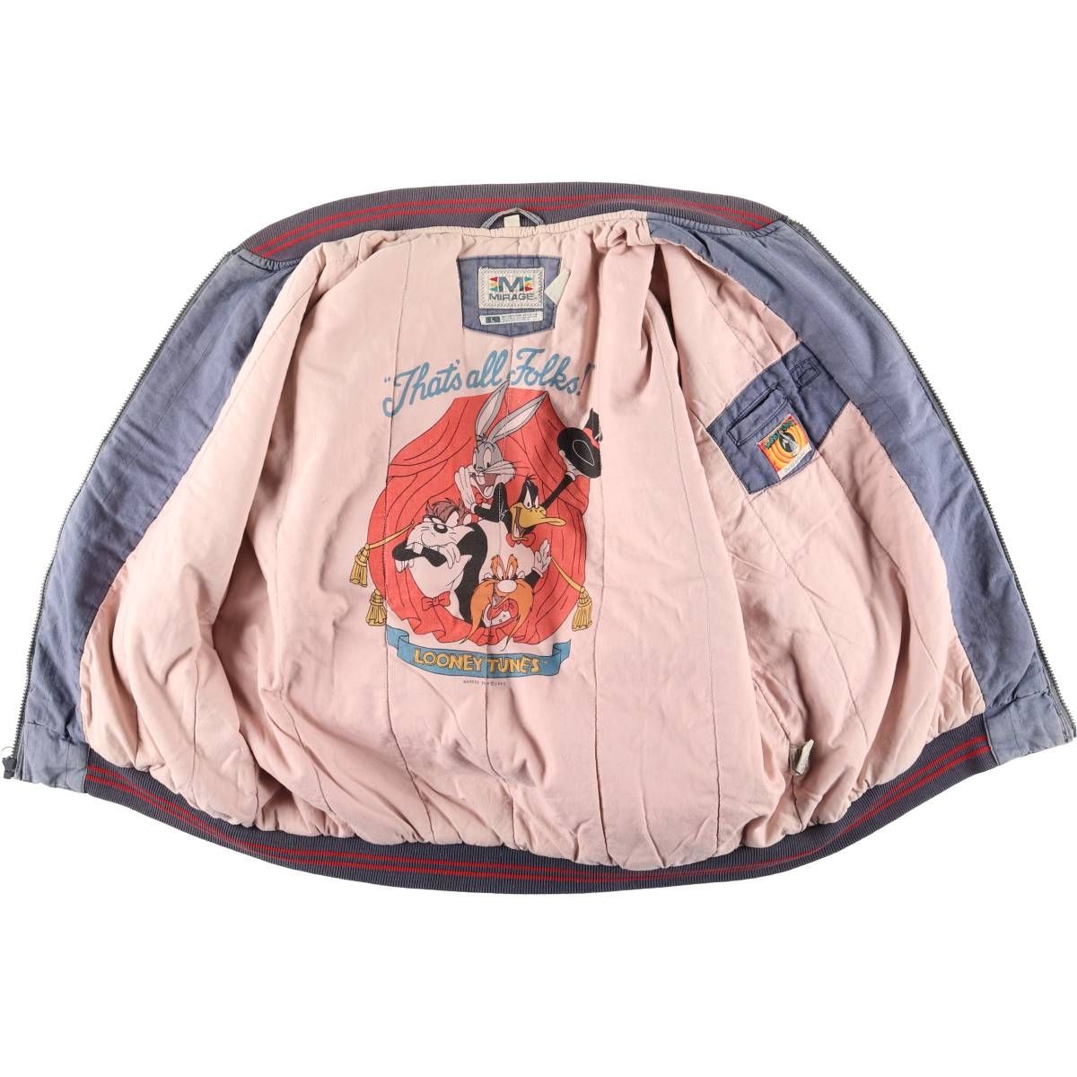 90sルーニーlooneyダウン　中綿　ビンテージ　古着　アメキャラ　タズ 古着 90s LOONEY TUNES マービン × タズ パッチ マルチ キャラクター