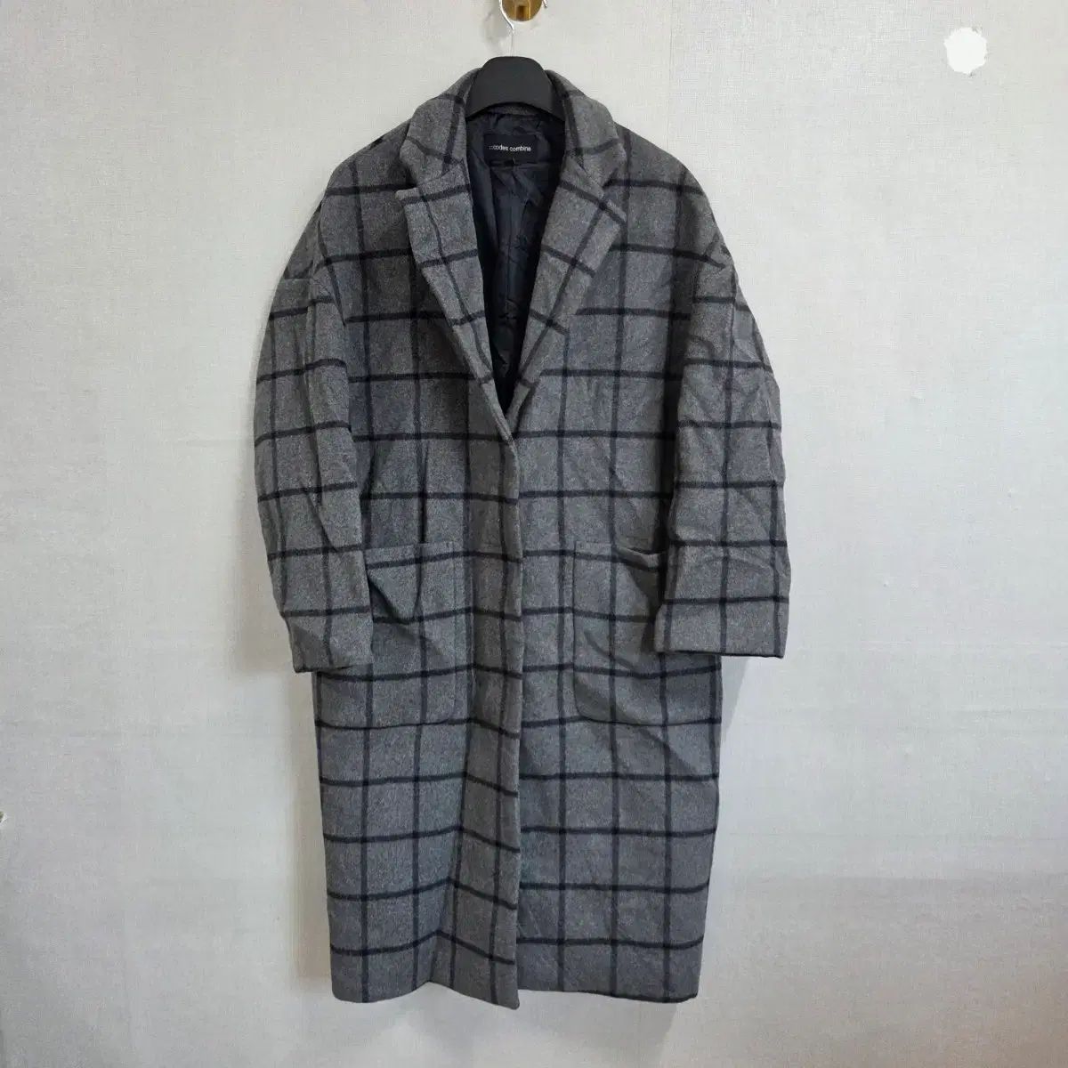 メンズ コデスコンバイン CHECK ロングコート グレー