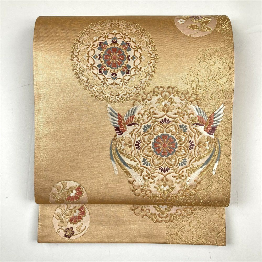 たんす屋 リユース帯 帯 袋帯 金 フォーマル セミフォーマル 六通 華文 鳥 蔓花 オリエンタル