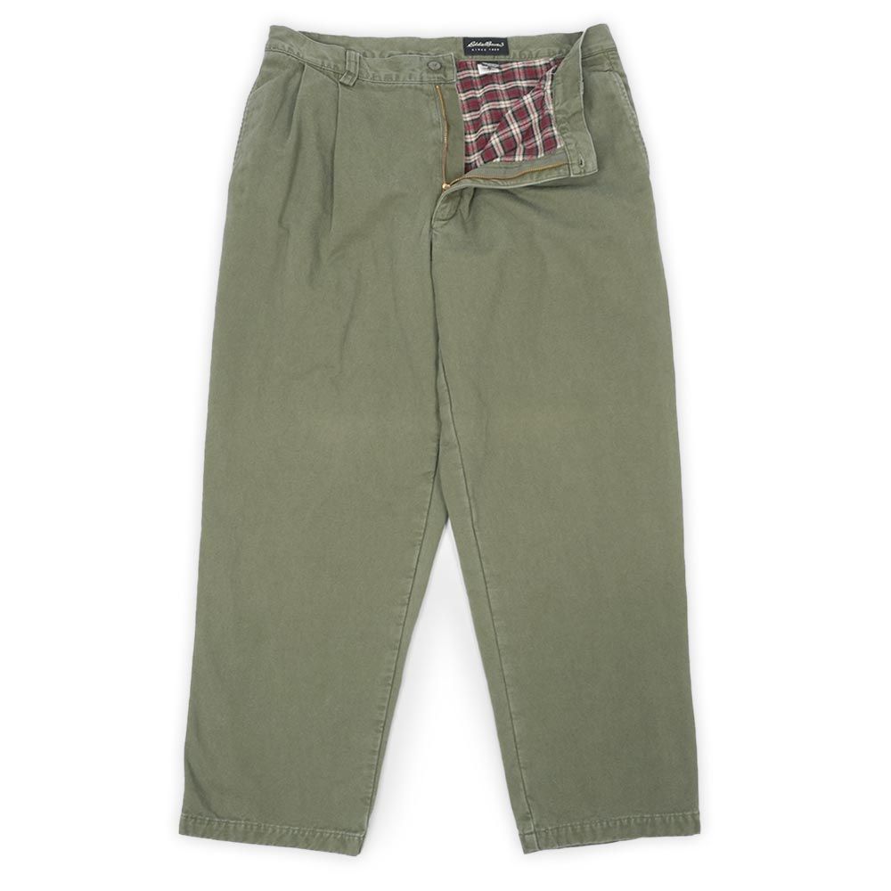 エディーバウアー Eddie Bauer 00 s 2000年代 ネルライナー 2タック チノトラウザー パンツ 黒タグ USA ヴィンテージ アメリカ 古着 メンズ ズボン オリーブ W 36 L 30
