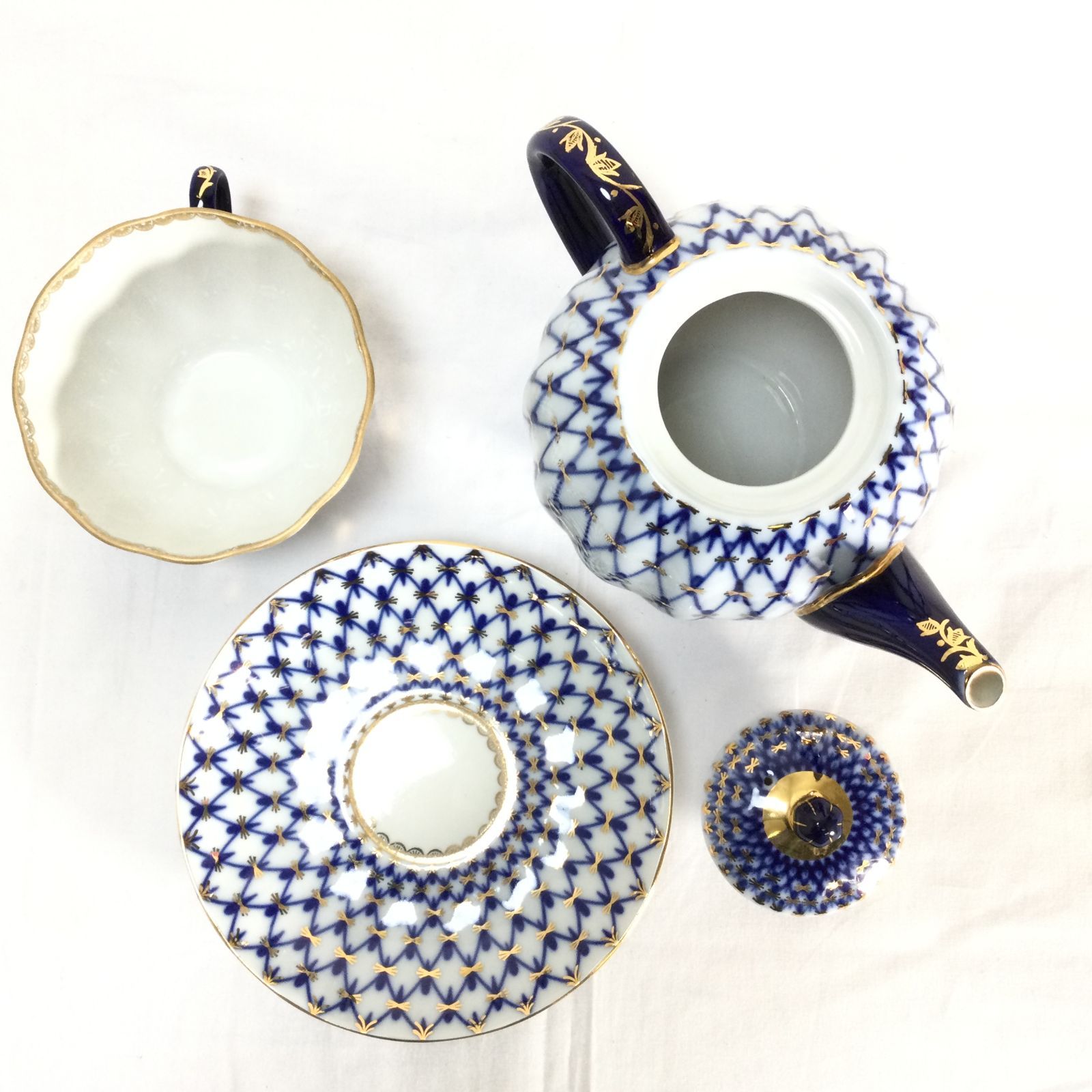 ロモノーソフ LOMONOSOV コバルトネット ポット クリーマー セット ロモノーソフ LOMONOSOV コバルトネット ポット クリーマー セット