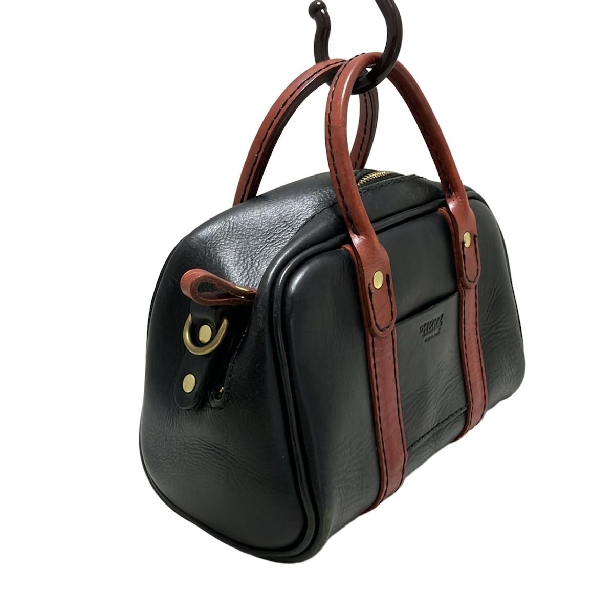 HERZ ヘルツ ハンドバッグ - 黒×レッドブラウン ミニバッグ レザー