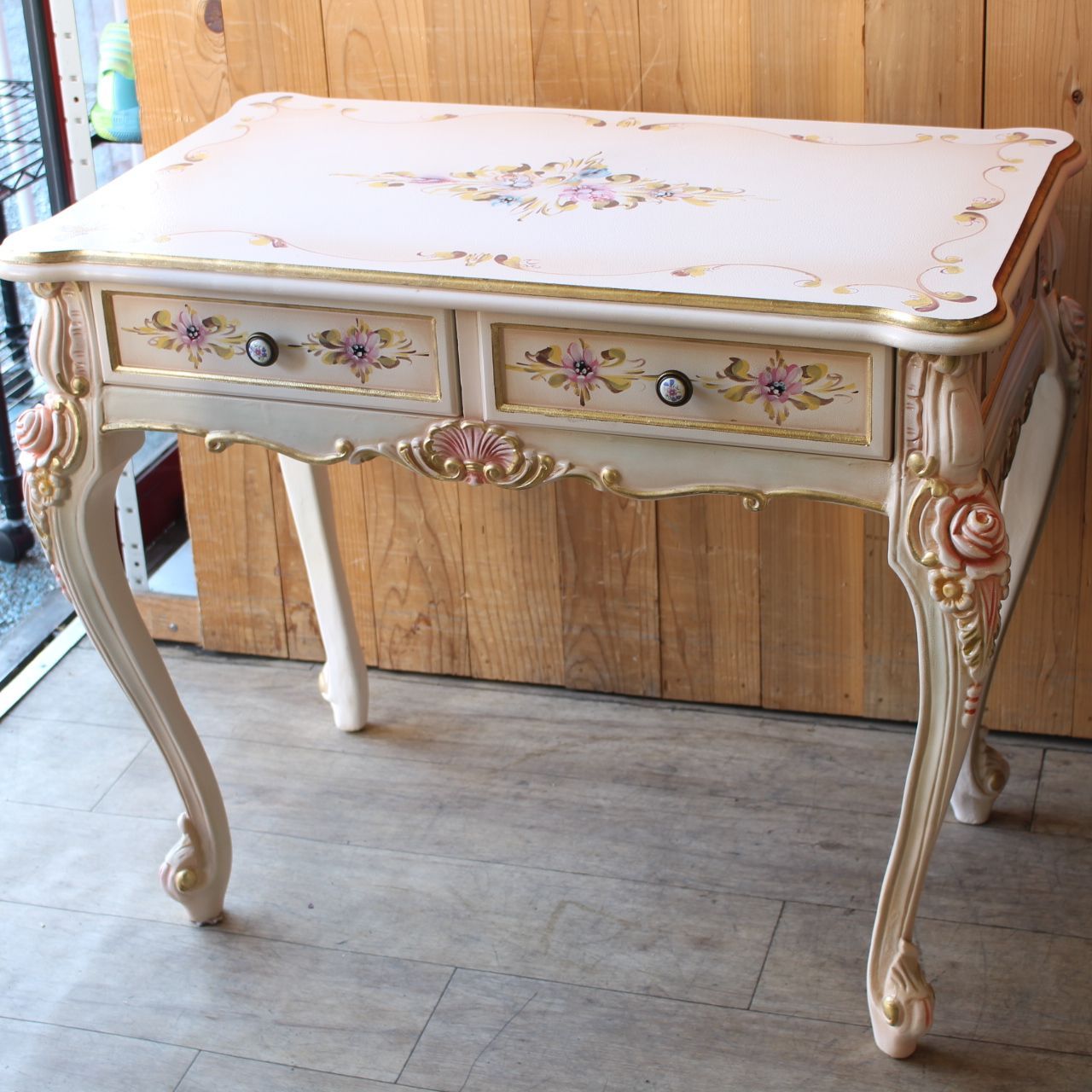 081)ロココ調のデスク アンティーク調 バラ 薔薇 猫脚 姫系 - メルカリ