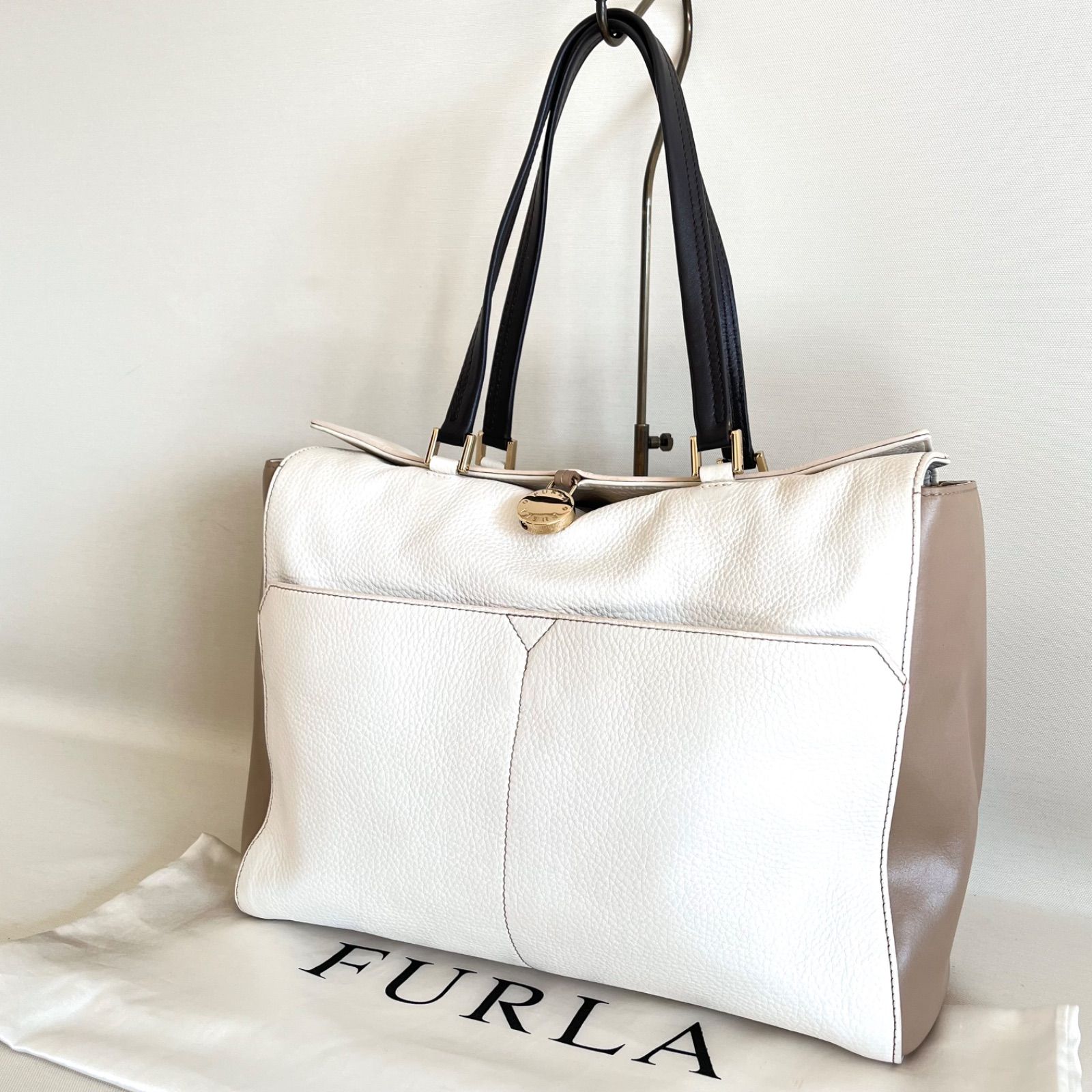 FURLA フルラ バイカラー トートバッグ ハンドバッグ レザー ホワイト 